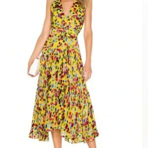 EUC SALONI "Rita" faux-wrap dress in Yellow Gardenia Floral Silk - UK 10 (US 6)